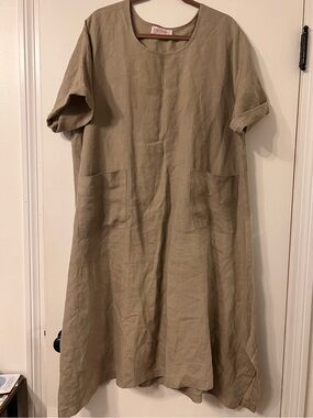 100% LINEN EVA TRALALA LAGENLOOK ARTSY OVERSIZED SMOCK DRESS ✨